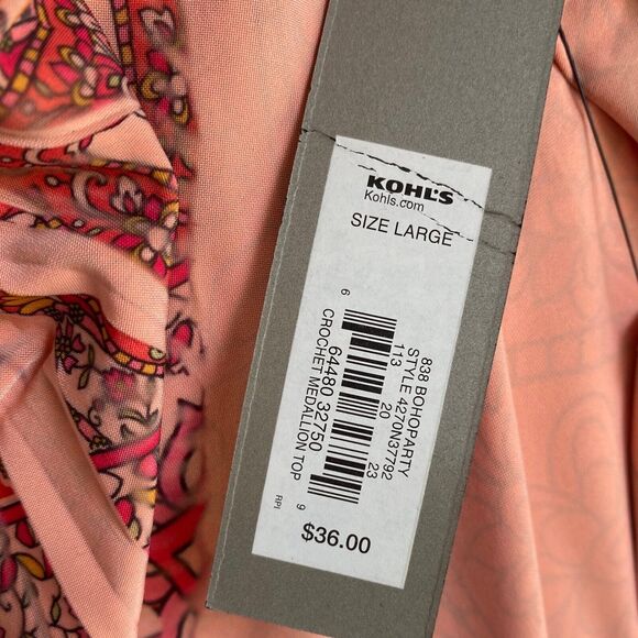 Apt.9 Womens Paisley Boho Blouse V-Neck Top Short Sleeve Orange Pink Size Large - Picture 7 of 7